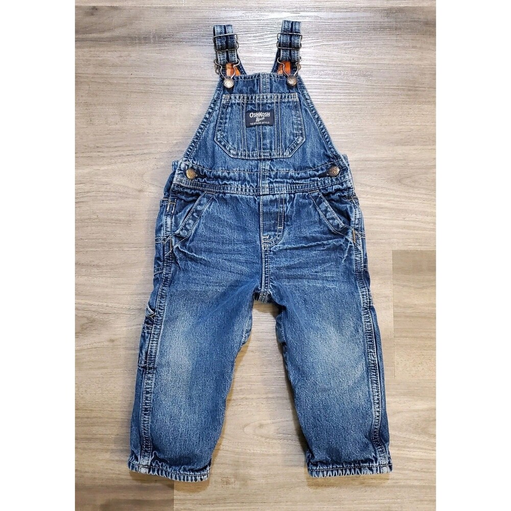 OshKosh B'gosh Navy Blue Vestbak Corduroy Overalls Plaid Lined Toddler 12 Months